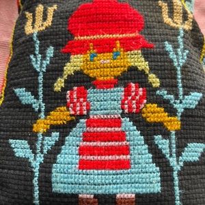 Vintage European handmade from the 60’s child’s cross-stitch tote bag